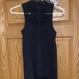 Navy blue dress with lace on the top and bottom